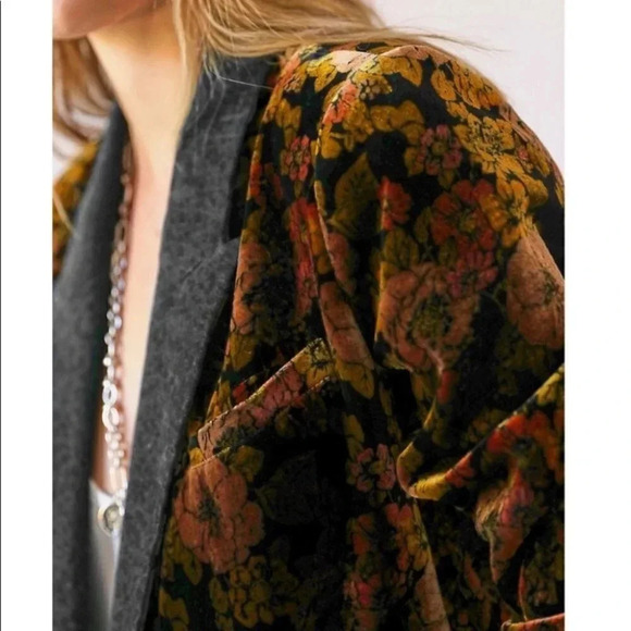 NWT Free People Nicolette Velvet Floral Blazer Oversized Boyfriend Jacket XS - Picture 6 of 17